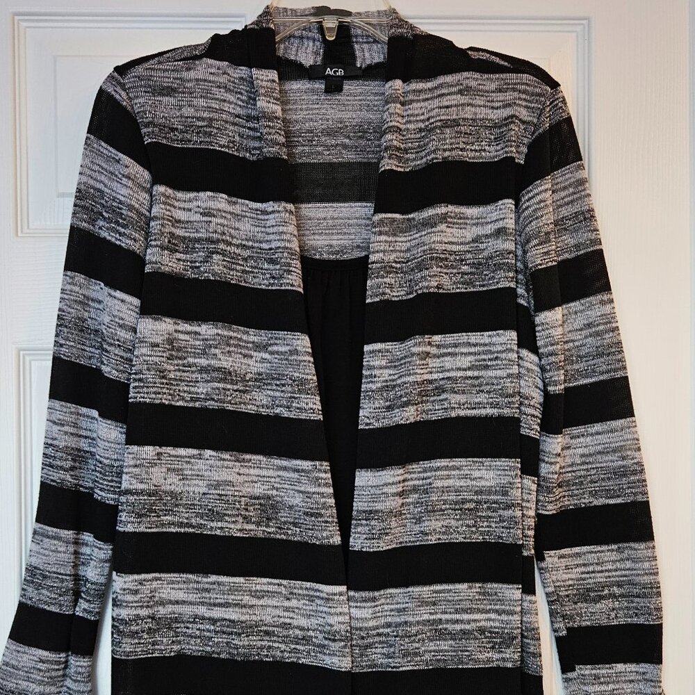 AGB 2-in-1 Striped Cardigan with Attached Tank — Size L